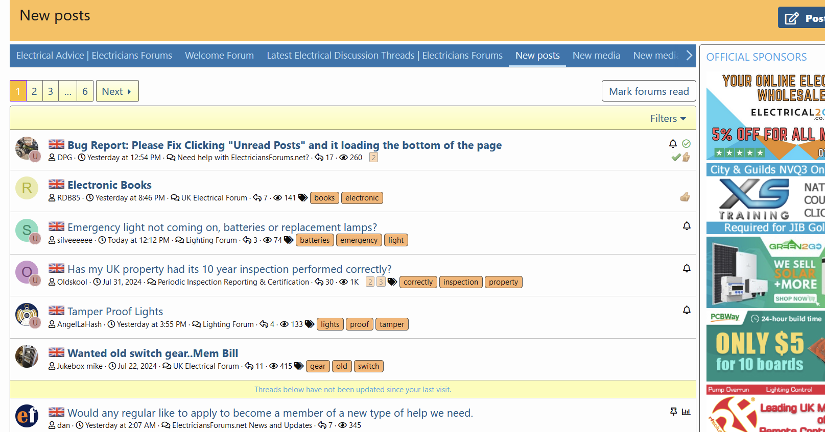 [ElectriciansForums.net] Bug Report: Please Fix Clicking "Unread Posts" and it loading the bottom of the page