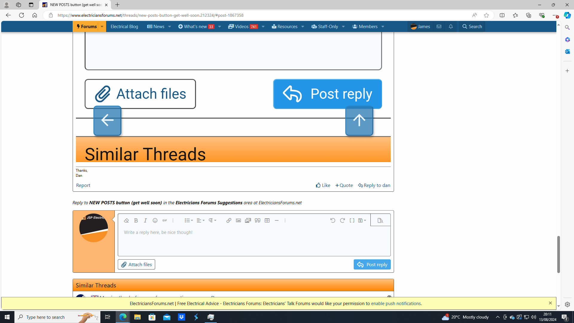 [ElectriciansForums.net] NEW POSTS button (get well soon)