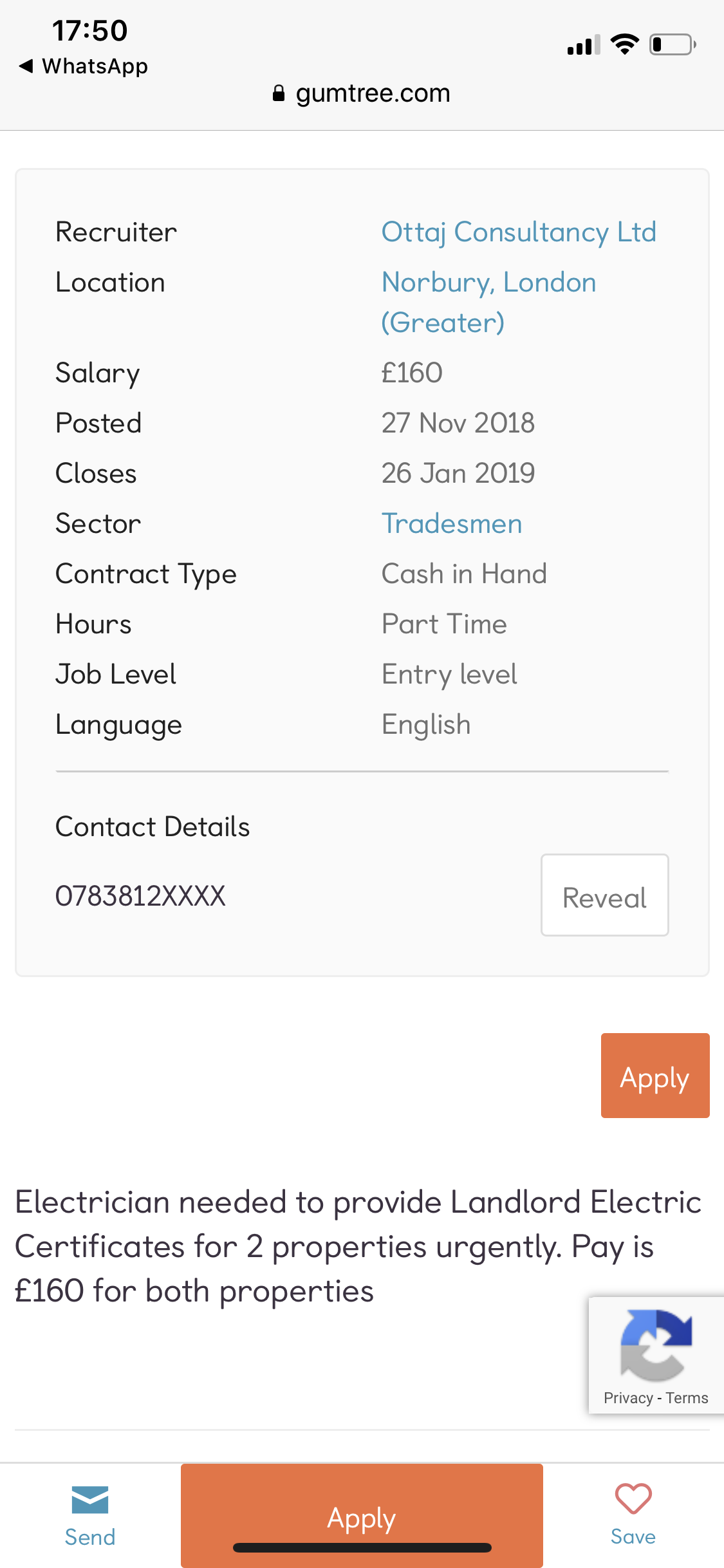 [ElectriciansForums.net] Eicr London advert for works even says cash