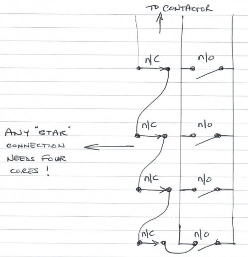 [ElectriciansForums.net] Multiple control stations for one three phase compressor. Best practice?