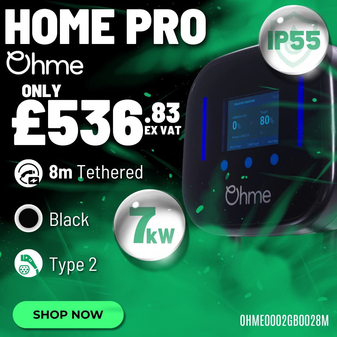 Ohme Home Pro 7kW EV Charger Type 2 Tethered 8m Black IP55 - OHME0002GB0028M