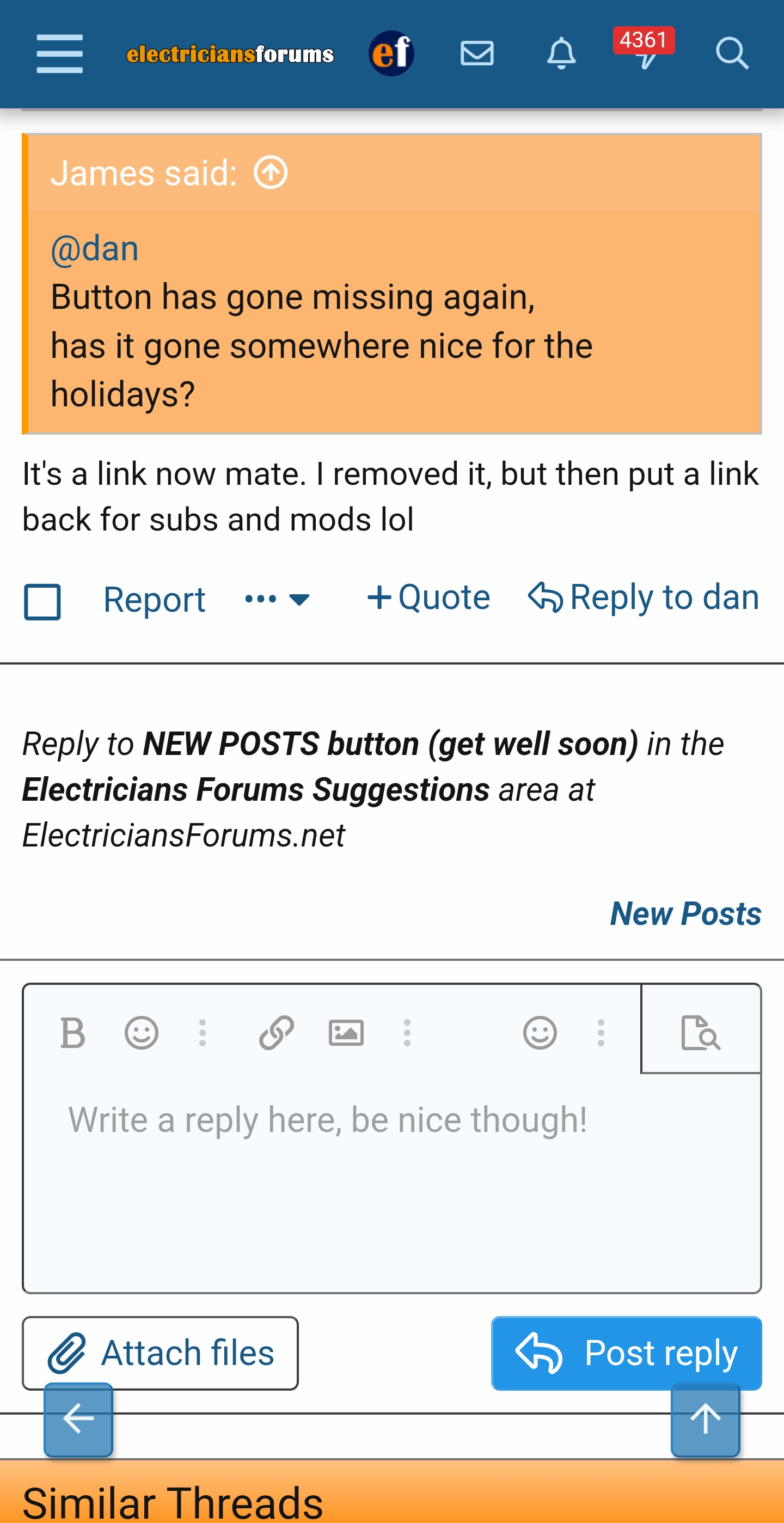 [ElectriciansForums.net] NEW POSTS button (get well soon)