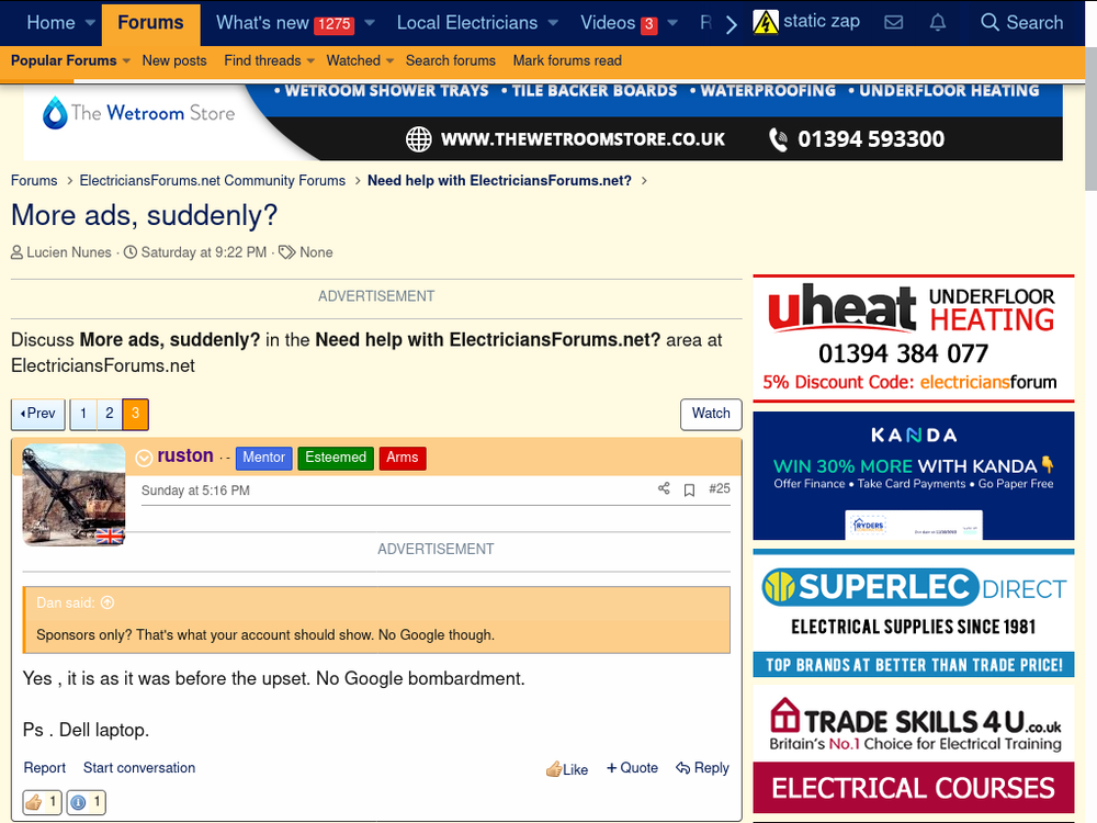 [ElectriciansForums.net] More ads, suddenly?