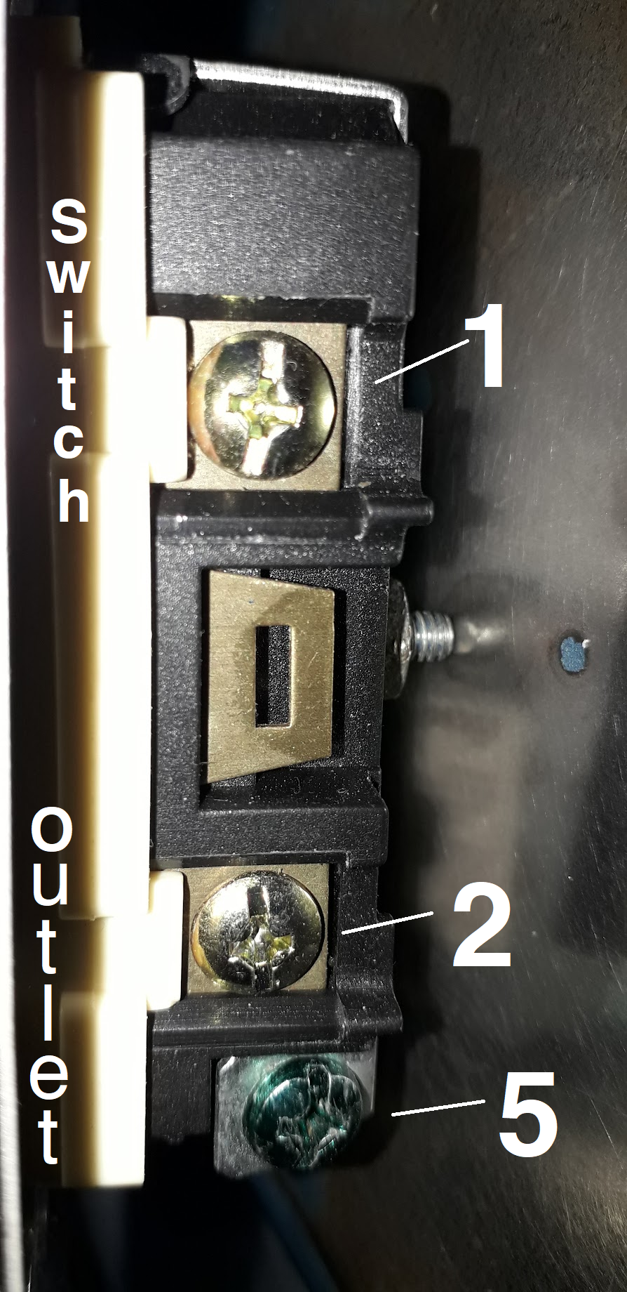 [ElectriciansForums.net] Switch with terminals labeled 1-5. Where should the hot and neutral go?