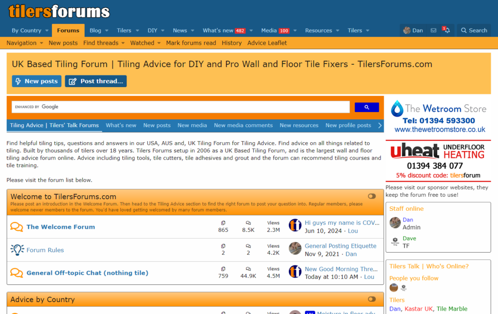 UK Tiling Forum Homepage Screenshot for All Members to see.